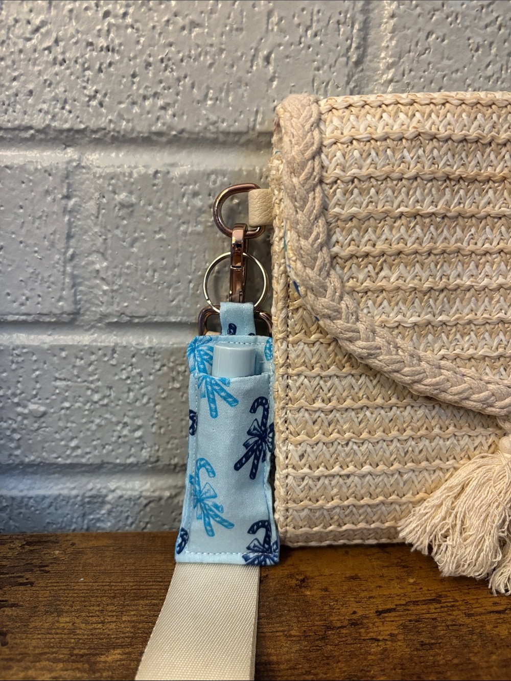 Blue Candy Cane Keychain Chapstick Holder
